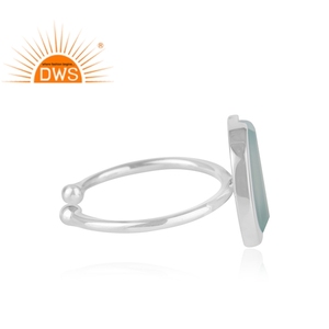 Bague empilable artisanale en argent sterling fin avec pierre précieuse naturelle Calcedoine Aqua, motif croissant de lune – Fabricant de bijoux - Product Image 2