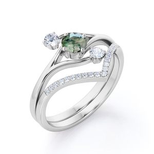 Anillo de Boda Clásico con Ágata Musgosa de 0.7 Quilates, Engaste de Garras, Certificado, Plata 925, para Aniversarios y Fiestas - Product Image 4