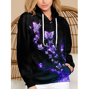 Drop Shoulder Butterfly 3D Printed Hoodies Women Fashion Casual Streetwear Hoodie Oversized Pullovers Hooded Sweatshirts - Product Image 3