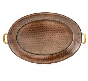 <b>Round</b> Copper With Handle Handmade Metal Serving <b>Trays</b> Simple Elegant <b>Table</b> Top Decorative Galvanized Metal for Export - Product Image 2