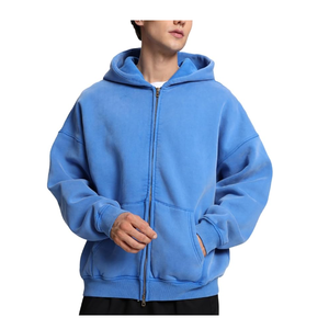 Custom High Quality Streetwear Hoodie Fleece Blank <b>Zip</b> up Vintage Double Layer Sun Faded Distressed <b>Pockets</b> <b>Hoodies</b> for Men's - Product Image 5
