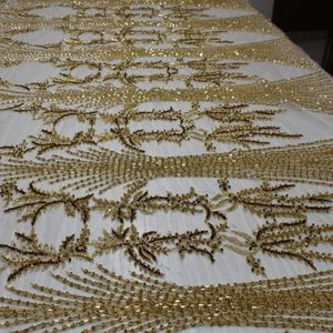 Tissu de luxe époustouflant pour robe de mariée, orné de paillettes dorées, de cristaux et de strass, dentelle écologique, idéal pour la mode nuptiale - Product Image 2