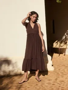 Endless Summer 2025 Rayon Tie-Dye Resort Robe longue Summer Beach Wear Col en V Robe à volants pour femmes avec robe sans manches - Product Image 2