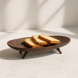 Plateau de fruits irrégulier avec piédestal en bois Plateau à pieds hauts en bois de style chinois Plateau de rangement pour la maison - Product Image 3