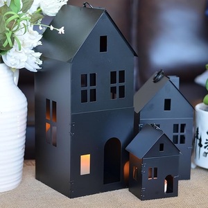 Royal Design Metal Corrugado a dos aguas Techo Navidad Vela Linternas Set 3 precio más barato Estilo vintage Diseño moderno Fábrica - Product Image 3