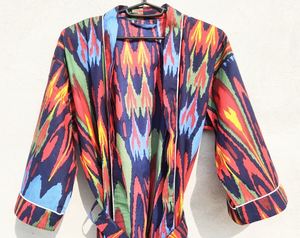 Unisex Cotton Kimono <b>Robe</b> Ikat Tiger Print Thermal Indian Style Bathrobe Plus Size Option for Men's Sleepwear for Beach Party - Product Image 1