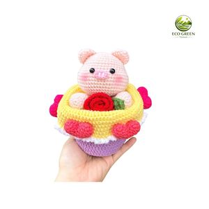 Handmade Crochet Pig Dolls Orange <b>Carrot</b> Black White Wool/Yarn Soft <b>Toy</b> Custom Size for Kids 4-6 Years - Product Image 4