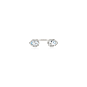 Vente en gros Ensemble Halo de créateur Bague ouverte unique en topaze bleue et diamant pour mariage Bijoux fins en or blanc massif 14 carats - Product Image 1