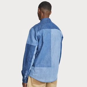 Men Denim Shirts Thin Long Sleeve Soft 100% Cotton Pocket Slim Slight <b>Elastic</b> <b>Jeans</b> Blue Tops Denim Shirt For Men - Product Image 4