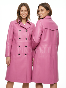 Ventes en gros de manteaux longs en cuir confortables à coupe régulière, sur mesure, classiques, à double bouton, vêtements d'extérieur d'hiver, manteaux en cuir véritable doux - Product Image 4