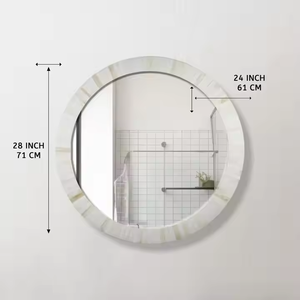 Miroir mural décoratif incrusté d'os de forme arrondie avec motif floral pour salle de bain et hôtel par Crescent Crafts - Product Image 2