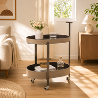 Table console ovale moderne et écologique à 2 niveaux en cuir PU avec roulettes pour le salon