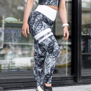 Logotipo personalizable Pantalones de Yoga de fitness para mujer Cintura alta Transpirable Cintura media 100% Seda Spandex Tejido Gimnasio y entrenamientos deportivos - Product Image 1