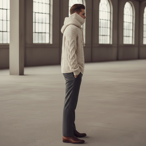 Sweat à capuche hybride en tricot épais 100 % coton teint uni pour homme, style balaclava, chaud et respirant pour l'hiver, streetwear de luxe - Product Image 5