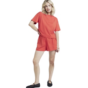 Conjunto de Dos Piezas para Mujer, 140gsm, Verano, Spandex/Algodón, Top Corto de Manga Corta, Shorts de Cintura Alta, Yoga, Casual, Cintura Elástica - Product Image 6