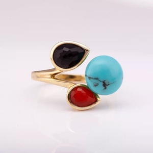 Nuevo diseño Plata 925 14K chapado en oro lapislázuli natural turquesa y argate rojo Precio de fábrica joyería de plata esterlina 925 - Product Image 3