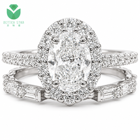Bague de fiançailles et de mariage personnalisée classique en or blanc 18 carats avec halo de diamants de laboratoire ovales couleur D certifiés IGI