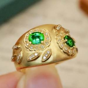 Anillo de moda de oro de 14 quilates para mujer, piedra de moissanita esmeralda de Zambia Natural, rodio, aniversario de boda, fiestas de corte ovalado - Product Image 1