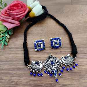 Collar de Gargantilla oxidado con pendientes, conjunto de joyería Bohemia para mujer, ideal para Sari, Kurti, aspecto indooccidental y festivo - Product Image 2