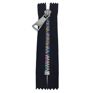 Rainbow colour teeth metal zipper in closed-end open-end and roll