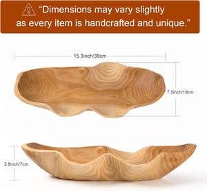 Bol à pâte en bois, longs bols décoratifs pour la décoration intérieure, pièce maîtresse décorative pour la maison, 16 longs bols décoratifs en bois, grands comme - Product Image 4