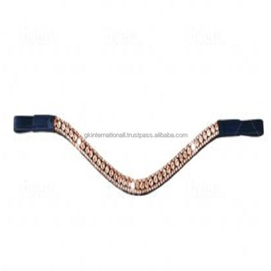 Bandeau de sourcils de cheval en cuir personnalisé, en forme de vague avec 3 rangées décoratives, cristal en or rose personnalisé, bande de sourcils bling - Product Image 2