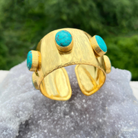 Bracelet manchette large en pierres précieuses turquoise brillant plaqué or 18 carats bracelet réglable manchette grand ovale lisse fait à la main