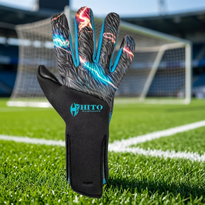 Guantes de Portero de Fútbol de Neopreno Negro y Azul con Diseño Personalizado, Látex Alemán de 4mm, Corte Medio, Correa Elástica - Product Image 6