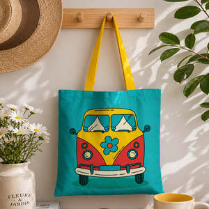 Vintage Van Cotton <b>Canvas</b> Tote <b>Bags</b> Zipper <b>Drawstring</b> Embroidery Versatile Daily Use Tote for All Summer Autumn Winter Spring - Product Image 1