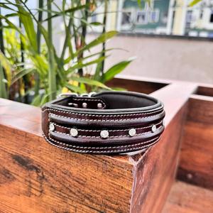 Genuine Leather Braided Studded Brown Dog Collar Adjustable Soft <b>Padding</b> Luxury Dog Collar Thick Western Real Cowhide Dog Collar - Product Image 3