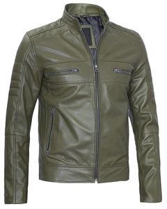 Chaqueta de bombardero de invierno ajustada para hombre, cuello levantado, cremallera frontal asimétrica, abrigo de motorista con logotipo inspirado en motocicletas, Material de piel de vaca - Product Image 3