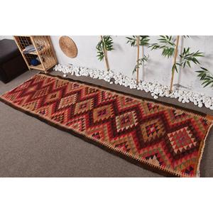 Tapis turc vintage 2,8x8,8 pieds, tapis en laine rayé rouge Herki - Product Image 2