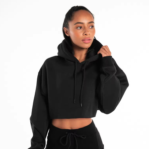 Women's Cropped Hoodie 100% Cotton Customized Sportswear Pullover Hooded Sweatshirt Winter Character Front 2024 - Product Image 5