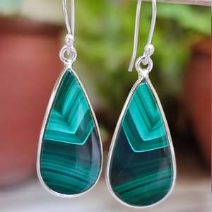 Boucles d'oreilles pendantes en malachite en forme de poire, argent sterling 925, bijoux faits à la main, style bohème, pierres précieuses, or 18 carats, cadeau pour elle - Product Image 4