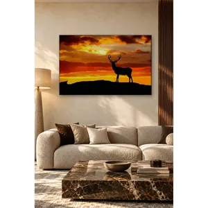 Silhouette de cerf Fida au coucher du soleil orange, impression sur toile - Product Image 5