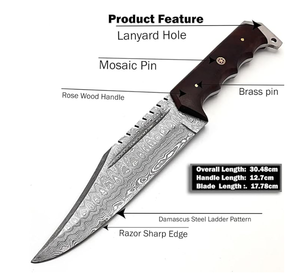 Couteau de chasse en acier Damas forgé à la main, motif échelle, lames PRESTIGE, service OEM/ODM, commandes en gros personnalisées, manche en bois - Product Image 3