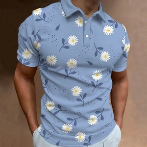 Polo informal de manga corta con estampado de flores y botones para hombre, jersey de moda, ropa de gran tamaño, ropa de Golf para hombre - Product Image 4