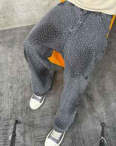 Antique Baggy <b>Jeans</b> for <b>Men</b> Customized <b>High</b>-<b>Waist</b> Rhinestone Logo Breathable Solid Metal Stud Gem Trousers for Spring Winter - Product Image 2