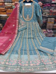 Best Selling 2022 Latest Collection Embroidered <b>Silk</b> <b>Maxi</b> <b>Dress</b> 3-Piece Stitched Salwar Kameez for Parties Fancy Model Number - Product Image 2