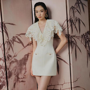 Formal White Lotus <b>Dress</b> Sharp Cuts Flattering Sexy <b>Cocktail</b> <b>Dress</b> Local Brand Vietnam ODM - Product Image 1