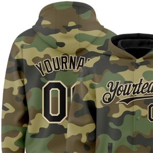 Custom <b>Camo</b> Black-Neutral 3D Bomber Full-Snap Varsity Letterman Salute to Service Hoodie <b>Jacket</b> - Product Image 5