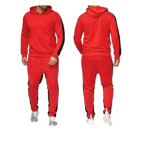 Ensemble de sweat-shirt 2 pièces personnalisé pour hommes, sweat à capuche et pantalon de jogging, survêtement deux pièces à rayures latérales, streetwear et fitness - Product Image 1