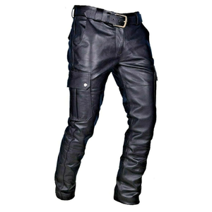 Nouveau Streetwear Style en cuir Cargo pantalon hommes pantalons droit incurvé rayé sur mesure respirant en cuir Offre Spéciale Cargo pantalon - Product Image 4