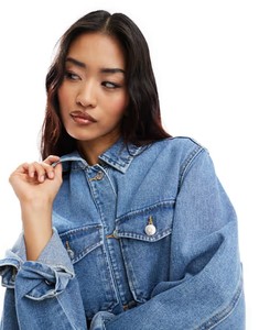 Veste en jean noir de haute qualité technique lavée avec col rabattu poches chauffe-mains veste en jean ajusté - Product Image 2