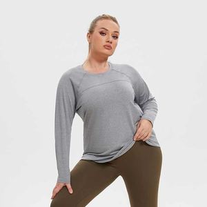 Women's Plus Size Moisture-Wicking Long Sleeve Yoga Top New Mesh Patchwork Curved Hem Design Sports Fitness Top Breathable - Product Image 6