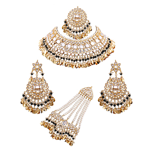 Luxury Trendy Copper Platinum Plated <b>Crystal</b> Rhinestone Kundan Bridal Necklace Earring Set Traditional Indian Wedding Party - Product Image 4