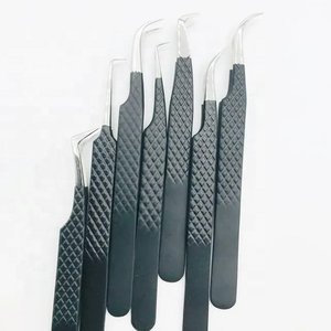 Pinzas para extensión de pestañas, negro sólido, mate, acero inoxidable japonés, agarre de diamante, volumen, pinzas para extensión de pestañas - Product Image 2