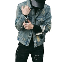 Veste en jean réversible pour homme, sans capuche, col montant, écologique, avec logo imprimé sur le devant et détails boutonnés – Taille et logo personnalisables