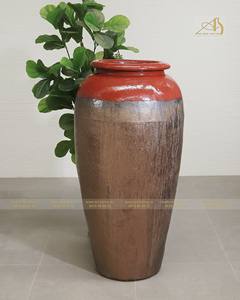 Premium Art-home Céramique Rouge Métal Ombre Glacé Céramique Pot GL100H132-RMO Écologique Durable pour Intérieur/Extérieur Maison - Product Image 3