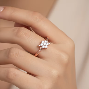 แหวนทอง 14K ประดับเพชรธรรมชาติ ดีไซน์หรูหราสำหรับผู้หญิง พร้อมเพชรทรงกลมเจียระไนแบบบริลเลียนท์ 7 เม็ด |   0.20 กะรัต |   ชุดลำลองประจำวัน - Product Image 5